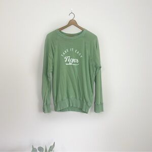 [Aerie] Green "Take It Easy Tiger" Crewneck Long Sleeve Lightweight Sweatshirt